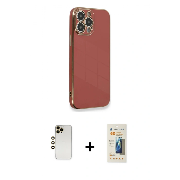 MARSİLYAN™- iPhone 13 Pro Max Kılıf Yankı Serisi - Siyah 6D Mat Seramik Hayalet Nano Ekran Koruyucu + Shine Kamera Lens - GD
