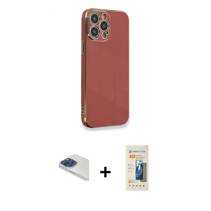 MARSİLYAN™- iPhone 13 Pro Max Kılıf Yankı Serisi - Siyah 6D Mat Seramik Hayalet Nano Ekran Koruyucu + Pers Alüminyum Kamera Lens - LT
