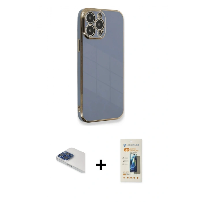 MARSİLYAN™- iPhone 13 Pro Max Kılıf Yankı Serisi - Siyah 6D Mat Seramik Hayalet Nano Ekran Koruyucu + Pers Alüminyum Kamera Lens - LT
