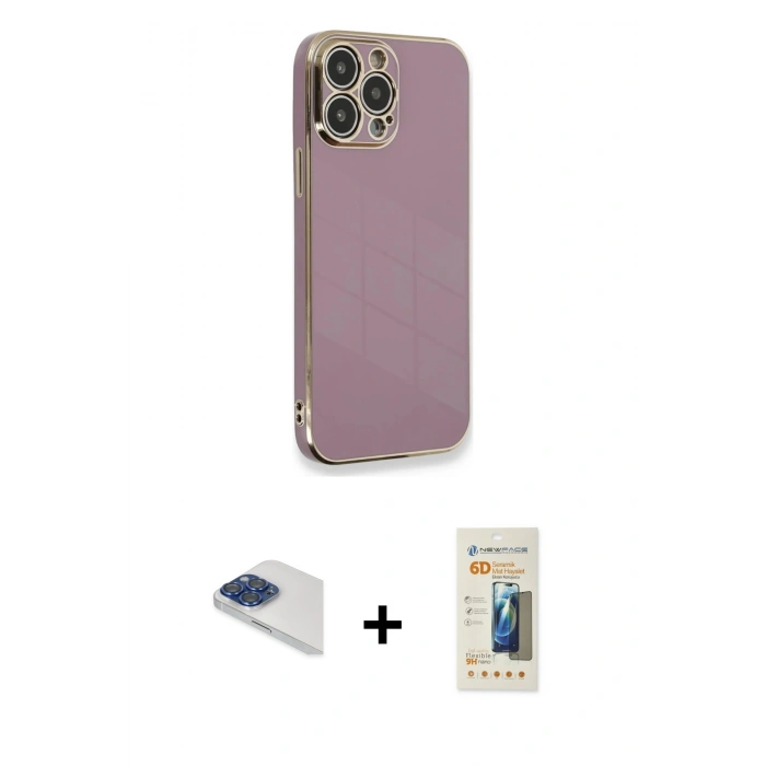 MARSİLYAN™- iPhone 13 Pro Max Kılıf Yankı Serisi - Siyah 6D Mat Seramik Hayalet Nano Ekran Koruyucu + Pers Alüminyum Kamera Lens - LT