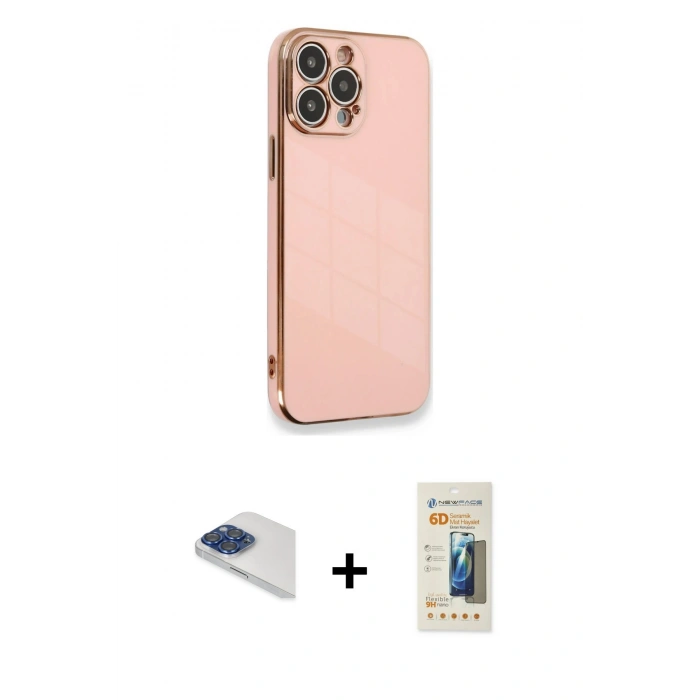 MARSİLYAN™- iPhone 13 Pro Max Kılıf Yankı Serisi - Siyah 6D Mat Seramik Hayalet Nano Ekran Koruyucu + Pers Alüminyum Kamera Lens - LT