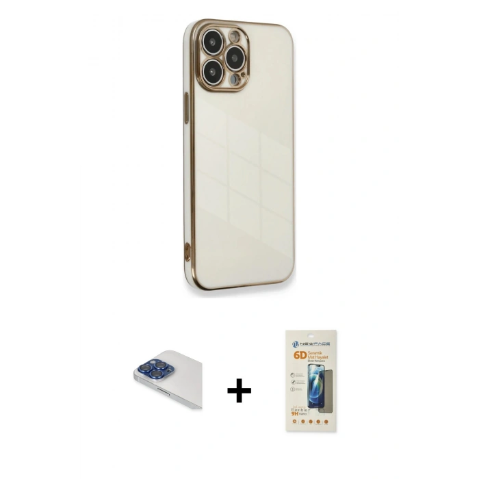 MARSİLYAN™- iPhone 13 Pro Max Kılıf Yankı Serisi - Siyah 6D Mat Seramik Hayalet Nano Ekran Koruyucu + Pers Alüminyum Kamera Lens - LT