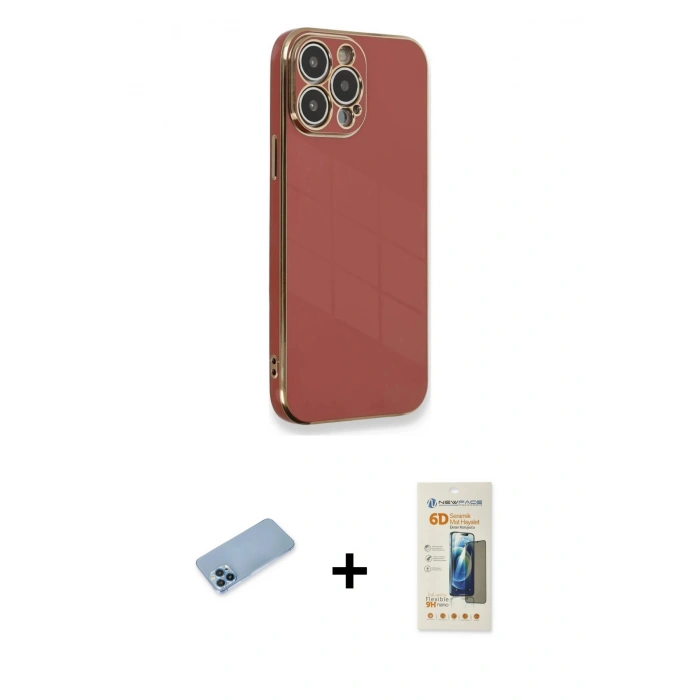 MARSİLYAN™- iPhone 13 Pro Max Kılıf Yankı Serisi - Siyah 6D Mat Seramik Hayalet Nano Ekran Koruyucu + Shine Kamera Lens Koruma Cam - MI