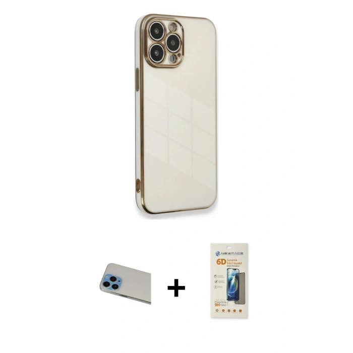 MARSİLYAN™- iPhone 13 Pro Max Kılıf Yankı Serisi - Siyah 6D Mat Seramik Hayalet Nano Ekran Koruyucu + Rainbow Kamera Lens Koruma Cam - MI