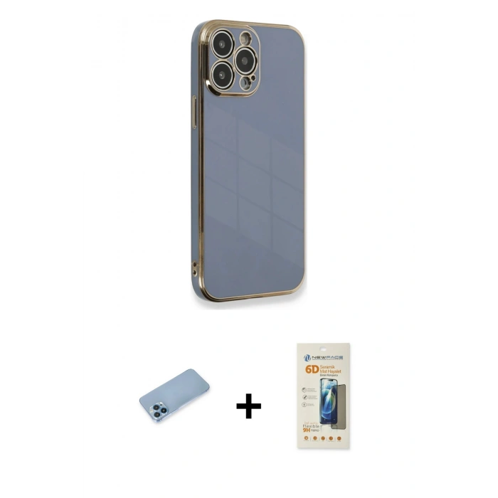 MARSİLYAN™- iPhone 13 Pro Max Kılıf Yankı Serisi - Siyah 6D Mat Seramik Hayalet Nano Ekran Koruyucu + Shine Kamera Lens Koruma Cam - MI