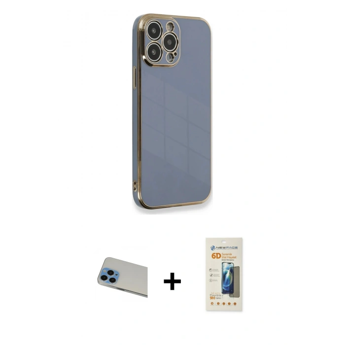 MARSİLYAN™- iPhone 13 Pro Max Kılıf Yankı Serisi - Siyah 6D Mat Seramik Hayalet Nano Ekran Koruyucu + Rainbow Kamera Lens Koruma Cam - MI