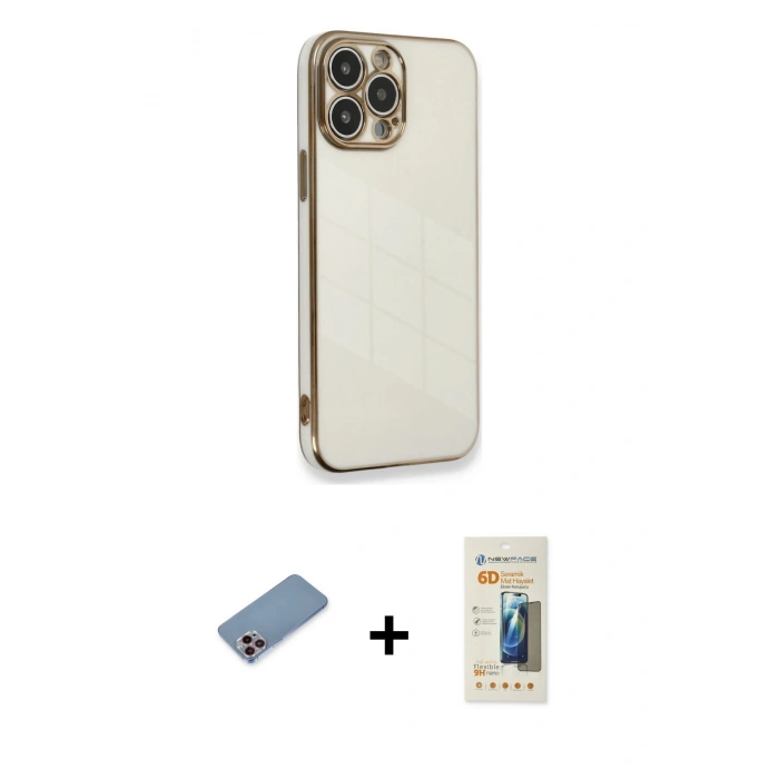 MARSİLYAN™- iPhone 13 Pro Max Kılıf Yankı Serisi - Siyah 6D Mat Seramik Hayalet Nano Ekran Koruyucu + Shine Kamera Lens Koruma Cam - PE