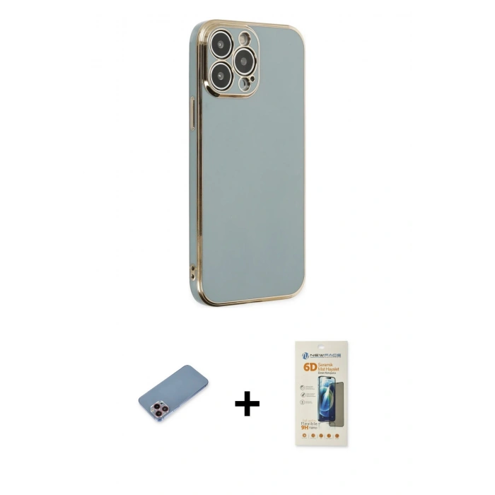 MARSİLYAN™- iPhone 13 Pro Max Kılıf Yankı Serisi - Siyah 6D Mat Seramik Hayalet Nano Ekran Koruyucu + Shine Kamera Lens Koruma Cam - PE