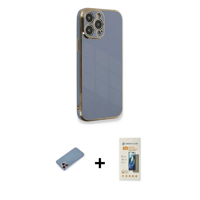 MARSİLYAN™- iPhone 13 Pro Max Kılıf Yankı Serisi - Siyah 6D Mat Seramik Hayalet Nano Ekran Koruyucu + Shine Kamera Lens Koruma Cam - PE