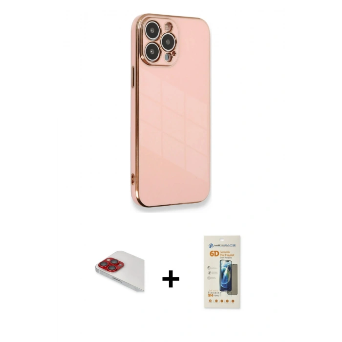MARSİLYAN™- iPhone 13 Pro Max Kılıf Yankı Serisi - Siyah 6D Mat Seramik Hayalet Nano Ekran Koruyucu + Pers Alüminyum Kamera Lens - KI