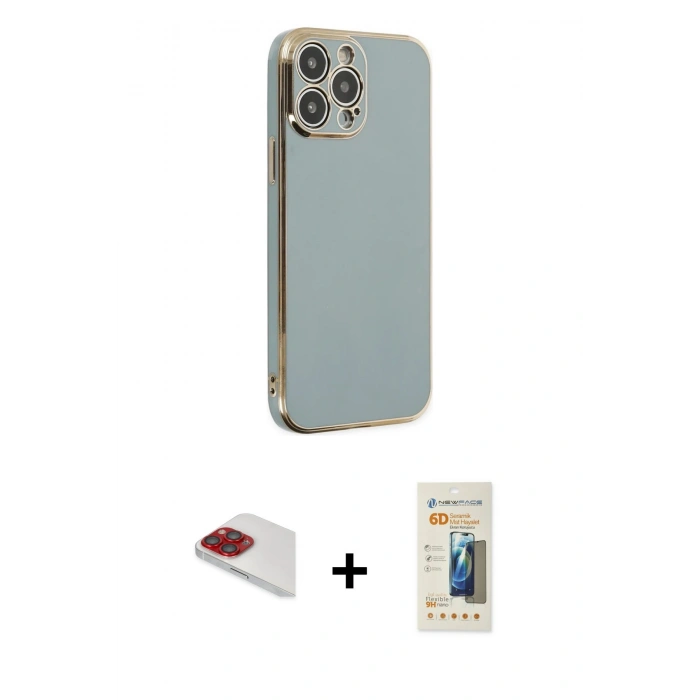 MARSİLYAN™- iPhone 13 Pro Max Kılıf Yankı Serisi - Siyah 6D Mat Seramik Hayalet Nano Ekran Koruyucu + Pers Alüminyum Kamera Lens - KI