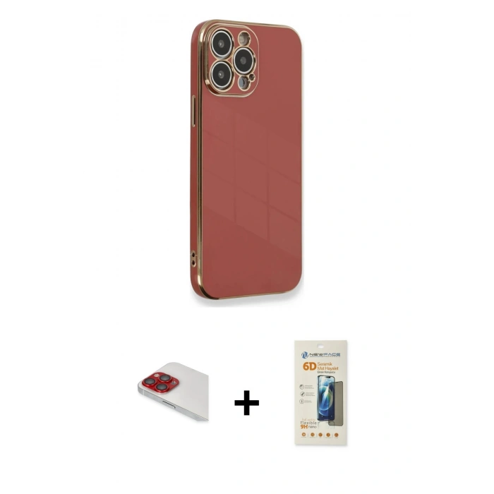 MARSİLYAN™- iPhone 13 Pro Max Kılıf Yankı Serisi - Siyah 6D Mat Seramik Hayalet Nano Ekran Koruyucu + Pers Alüminyum Kamera Lens - KI