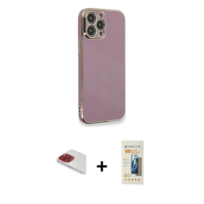 MARSİLYAN™- iPhone 13 Pro Max Kılıf Yankı Serisi - Siyah 6D Mat Seramik Hayalet Nano Ekran Koruyucu + Pers Alüminyum Kamera Lens - KI