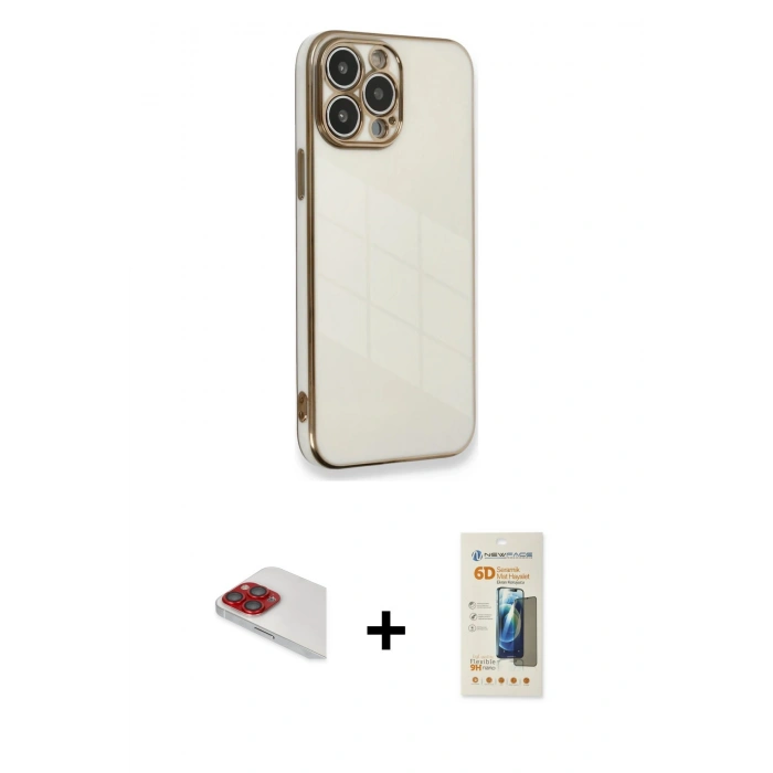 MARSİLYAN™- iPhone 13 Pro Max Kılıf Yankı Serisi - Siyah 6D Mat Seramik Hayalet Nano Ekran Koruyucu + Pers Alüminyum Kamera Lens - KI