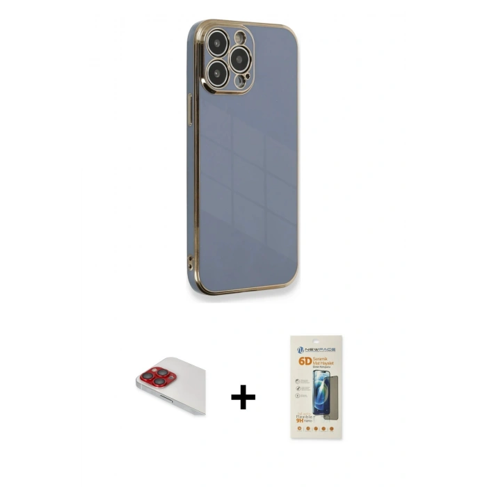 MARSİLYAN™- iPhone 13 Pro Max Kılıf Yankı Serisi - Siyah 6D Mat Seramik Hayalet Nano Ekran Koruyucu + Pers Alüminyum Kamera Lens - KI