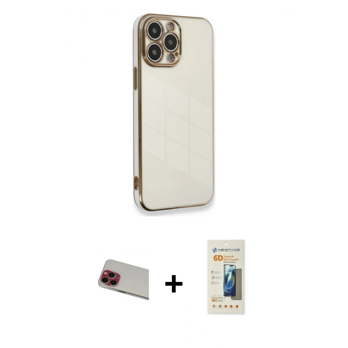 MARSİLYAN™- iPhone 13 Pro Max Kılıf Yankı Serisi - Siyah 6D Mat Seramik Hayalet Nano Ekran Koruyucu + Rainbow Kamera Lens Koruma Cam - KI