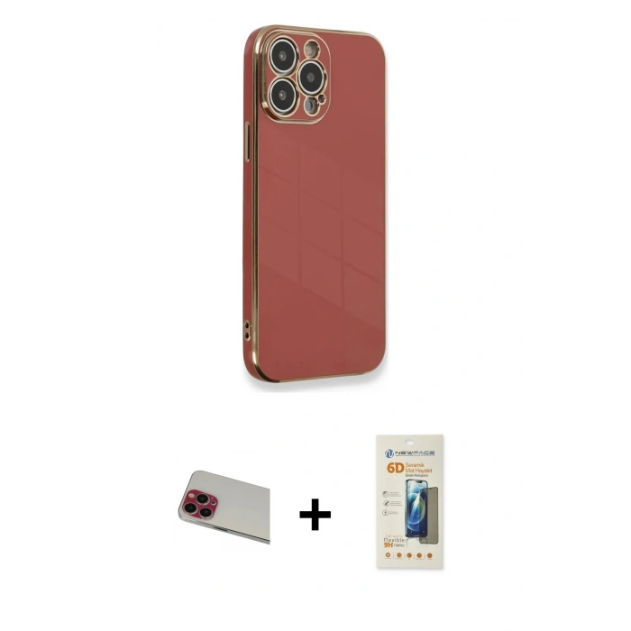 MARSİLYAN™- iPhone 13 Pro Max Kılıf Yankı Serisi - Siyah 6D Mat Seramik Hayalet Nano Ekran Koruyucu + Rainbow Kamera Lens Koruma Cam - KI