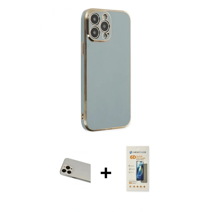 MARSİLYAN™- iPhone 13 Pro Max Kılıf Yankı Serisi - Siyah 6D Mat Seramik Hayalet Nano Ekran Koruyucu + Rainbow Kamera Lens Koruma Cam - REGD