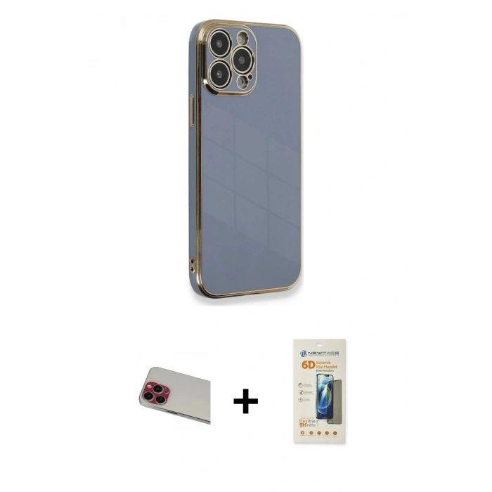 MARSİLYAN™- iPhone 13 Pro Max Kılıf Yankı Serisi - Siyah 6D Mat Seramik Hayalet Nano Ekran Koruyucu + Rainbow Kamera Lens Koruma Cam - KI