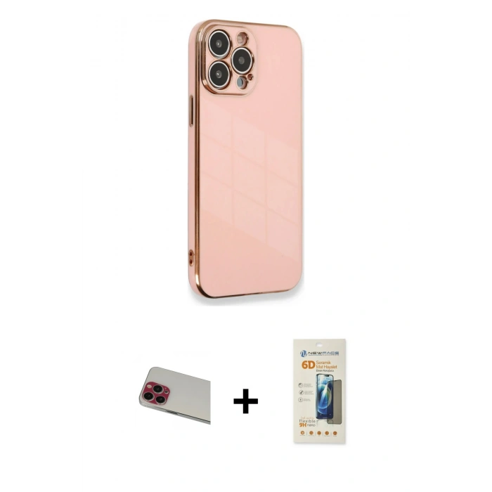 MARSİLYAN™- iPhone 13 Pro Max Kılıf Yankı Serisi - Siyah 6D Mat Seramik Hayalet Nano Ekran Koruyucu + Rainbow Kamera Lens Koruma Cam - KI