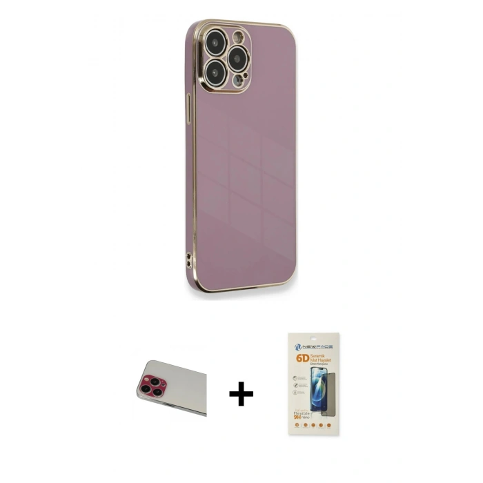MARSİLYAN™- iPhone 13 Pro Max Kılıf Yankı Serisi - Siyah 6D Mat Seramik Hayalet Nano Ekran Koruyucu + Rainbow Kamera Lens Koruma Cam - KI