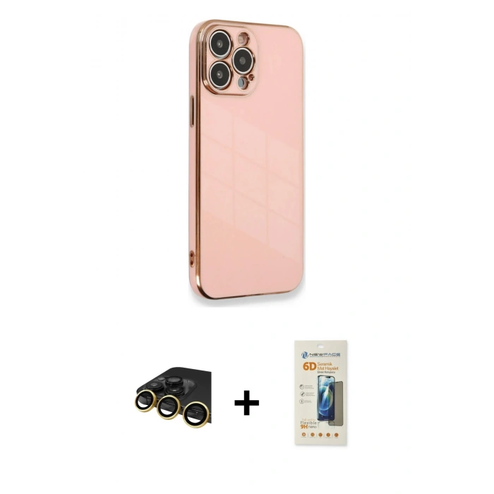 MARSİLYAN™- iPhone 13 Pro Max Kılıf Yankı Serisi - Siyah 6D Mat Seramik Hayalet Nano Ekran Koruyucu + Raze Metal Kamera Lens - GD
