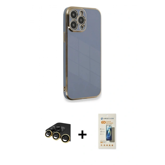 MARSİLYAN™- iPhone 13 Pro Max Kılıf Yankı Serisi - Siyah 6D Mat Seramik Hayalet Nano Ekran Koruyucu + Raze Metal Kamera Lens - GD