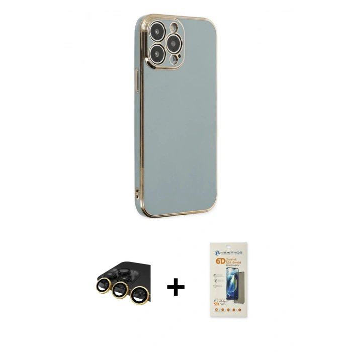 MARSİLYAN™- iPhone 13 Pro Max Kılıf Yankı Serisi - Siyah 6D Mat Seramik Hayalet Nano Ekran Koruyucu + Raze Metal Kamera Lens - GD