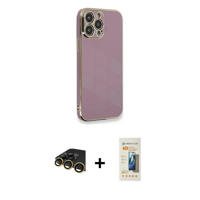 MARSİLYAN™- iPhone 13 Pro Max Kılıf Yankı Serisi - Siyah 6D Mat Seramik Hayalet Nano Ekran Koruyucu + Raze Metal Kamera Lens - GD