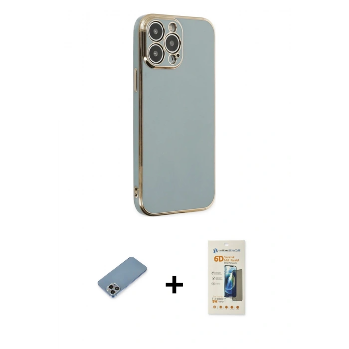 MARSİLYAN™- iPhone 13 Pro Max Kılıf Yankı Serisi - Siyah 6D Mat Seramik Hayalet Nano Ekran Koruyucu + Shine Kamera Lens Koruma Cam - GI