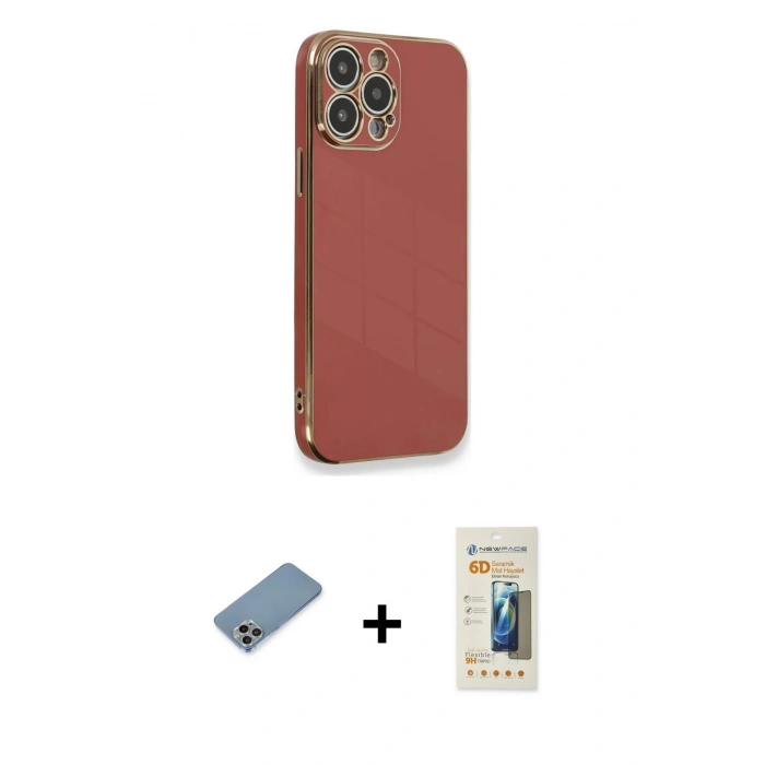 MARSİLYAN™- iPhone 13 Pro Max Kılıf Yankı Serisi - Siyah 6D Mat Seramik Hayalet Nano Ekran Koruyucu + Shine Kamera Lens Koruma Cam - GI