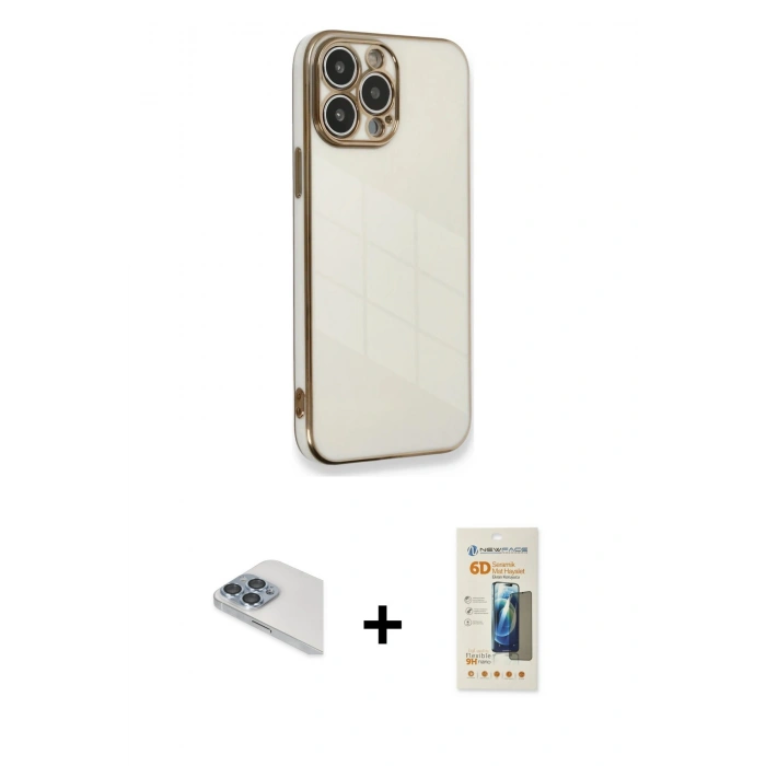 MARSİLYAN™- iPhone 13 Pro Max Kılıf Yankı Serisi - Siyah 6D Mat Seramik Hayalet Nano Ekran Koruyucu + Pers Alüminyum Kamera Lens - SABE