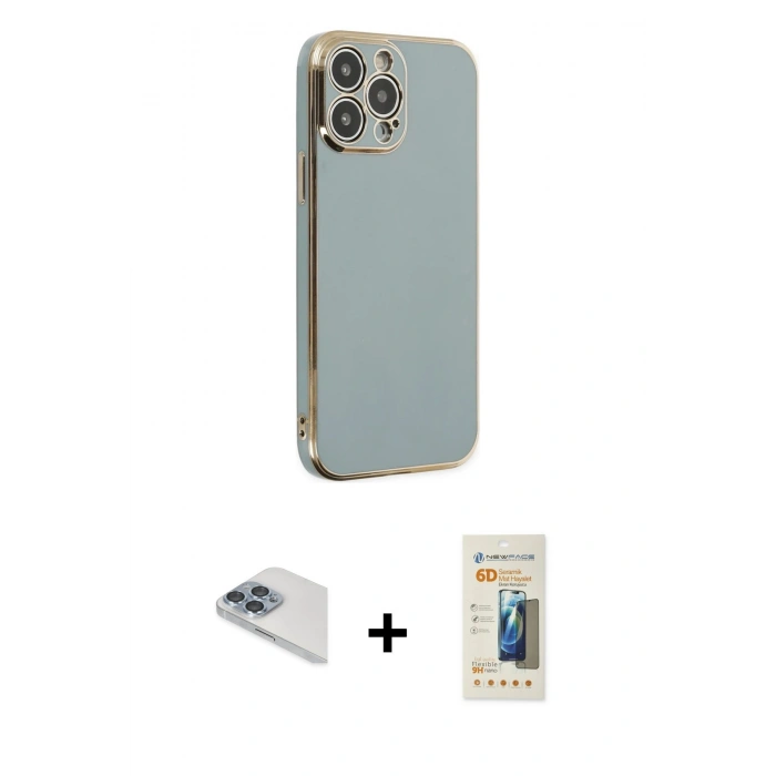 MARSİLYAN™- iPhone 13 Pro Max Kılıf Yankı Serisi - Siyah 6D Mat Seramik Hayalet Nano Ekran Koruyucu + Pers Alüminyum Kamera Lens - SABE