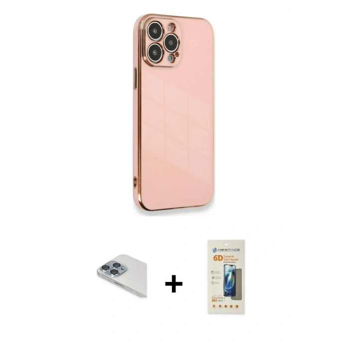 MARSİLYAN™- iPhone 13 Pro Max Kılıf Yankı Serisi - Siyah 6D Mat Seramik Hayalet Nano Ekran Koruyucu + Pers Alüminyum Kamera Lens - SABE