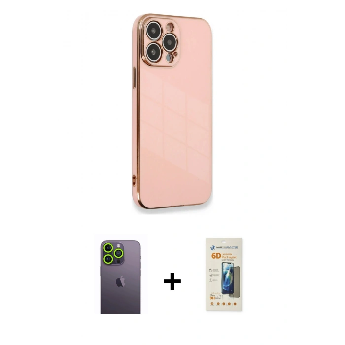 MARSİLYAN™- iPhone 13 Pro Max Kılıf Yankı Serisi - Siyah 6D Mat Seramik Hayalet Nano Ekran Koruyucu + Yeşil Neon Fosforlu Kamera Lens