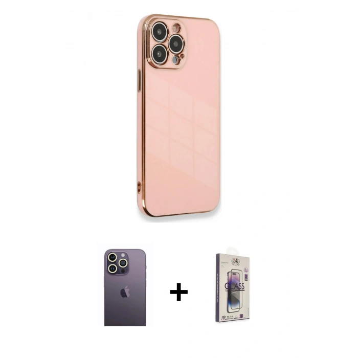 MARSİLYAN™- iPhone 13 Pro Max Kılıf Yankı Serisi - Siyah Bilvis 3D Cam Ekran Koruyucu + Neon Fosforlu Kamera Lens - BZ