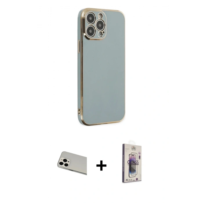 MARSİLYAN™- iPhone 13 Pro Max Kılıf Yankı Serisi - Siyah Bilvis 3D Cam Ekran Koruyucu + Beyaz Rainbow Kamera Lens Koruma Cam