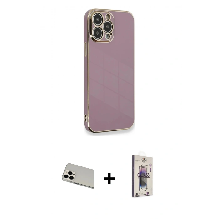 MARSİLYAN™- iPhone 13 Pro Max Kılıf Yankı Serisi - Siyah Bilvis 3D Cam Ekran Koruyucu + Beyaz Rainbow Kamera Lens Koruma Cam