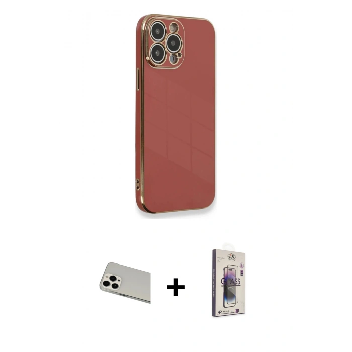 MARSİLYAN™- iPhone 13 Pro Max Kılıf Yankı Serisi - Siyah Bilvis 3D Cam Ekran Koruyucu + Beyaz Rainbow Kamera Lens Koruma Cam