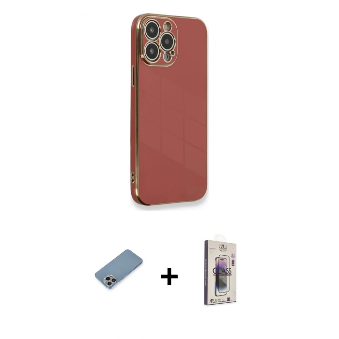 MARSİLYAN™- iPhone 13 Pro Max Kılıf Yankı Serisi - Siyah Bilvis 3D Cam Ekran Koruyucu + Shine Kamera Lens Koruma Cam - GI
