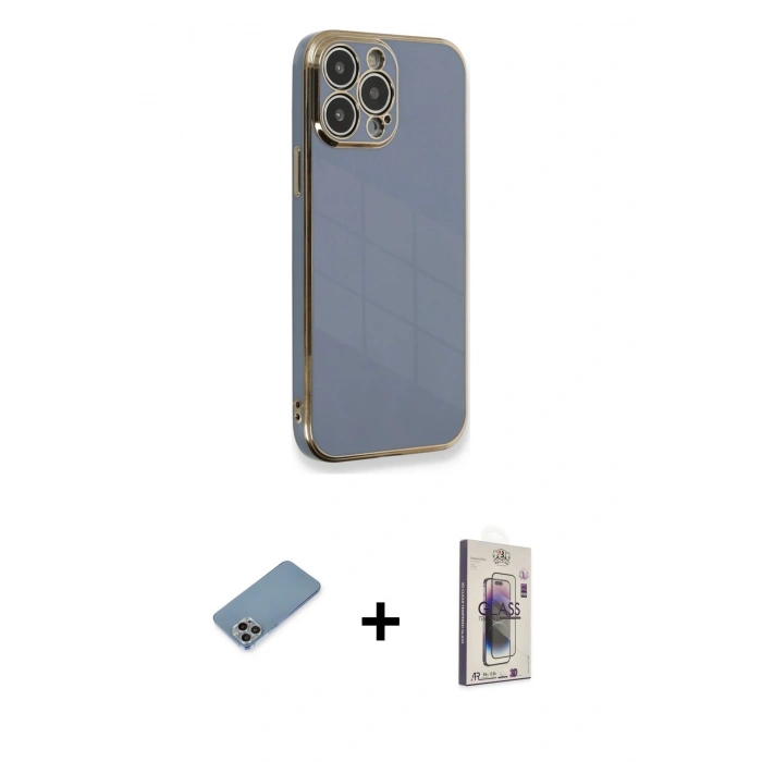 MARSİLYAN™- iPhone 13 Pro Max Kılıf Yankı Serisi - Siyah Bilvis 3D Cam Ekran Koruyucu + Shine Kamera Lens Koruma Cam - GI