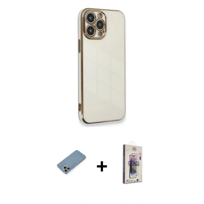 MARSİLYAN™- iPhone 13 Pro Max Kılıf Yankı Serisi - Siyah Bilvis 3D Cam Ekran Koruyucu + Shine Kamera Lens Koruma Cam - GI