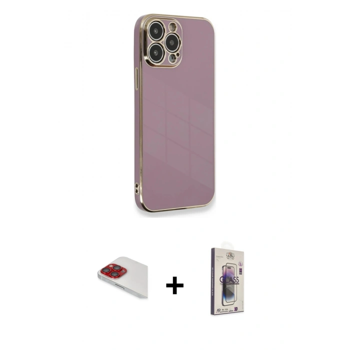 MARSİLYAN™- iPhone 13 Pro Max Kılıf Yankı Serisi - Siyah Bilvis 3D Cam Ekran Koruyucu + Pers Alüminyum Kamera Lens - KI