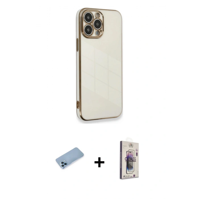 MARSİLYAN™- iPhone 13 Pro Max Kılıf Yankı Serisi - Siyah Bilvis 3D Cam Ekran Koruyucu + Shine Kamera Lens Koruma Cam - MI