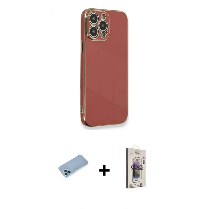 MARSİLYAN™- iPhone 13 Pro Max Kılıf Yankı Serisi - Siyah Bilvis 3D Cam Ekran Koruyucu + Shine Kamera Lens Koruma Cam - MI