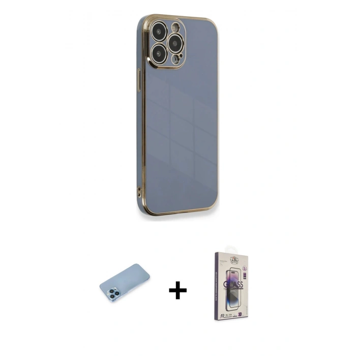 MARSİLYAN™- iPhone 13 Pro Max Kılıf Yankı Serisi - Siyah Bilvis 3D Cam Ekran Koruyucu + Shine Kamera Lens Koruma Cam - MI