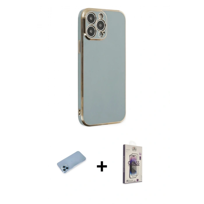 MARSİLYAN™- iPhone 13 Pro Max Kılıf Yankı Serisi - Siyah Bilvis 3D Cam Ekran Koruyucu + Shine Kamera Lens Koruma Cam - MI