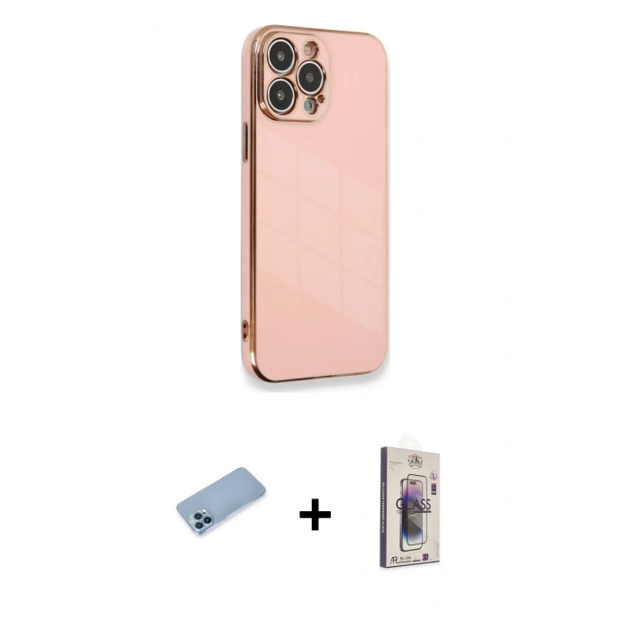 MARSİLYAN™- iPhone 13 Pro Max Kılıf Yankı Serisi - Siyah Bilvis 3D Cam Ekran Koruyucu + Shine Kamera Lens Koruma Cam - MI