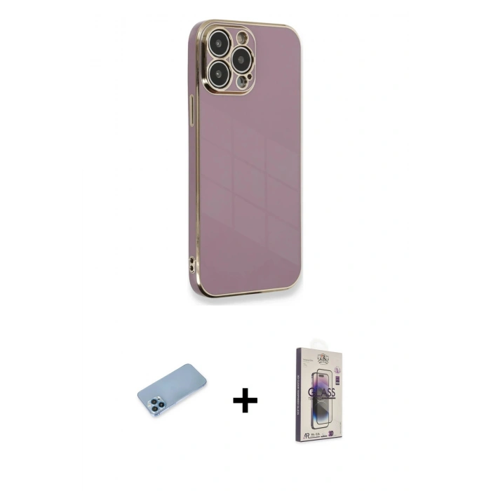 MARSİLYAN™- iPhone 13 Pro Max Kılıf Yankı Serisi - Siyah Bilvis 3D Cam Ekran Koruyucu + Shine Kamera Lens Koruma Cam - MI