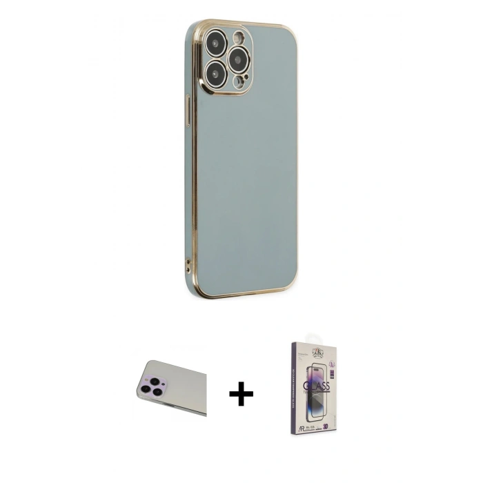 MARSİLYAN™- iPhone 13 Pro Max Kılıf Yankı Serisi - Siyah Bilvis 3D Cam Ekran Koruyucu + Rainbow Kamera Lens Koruma Cam - MR